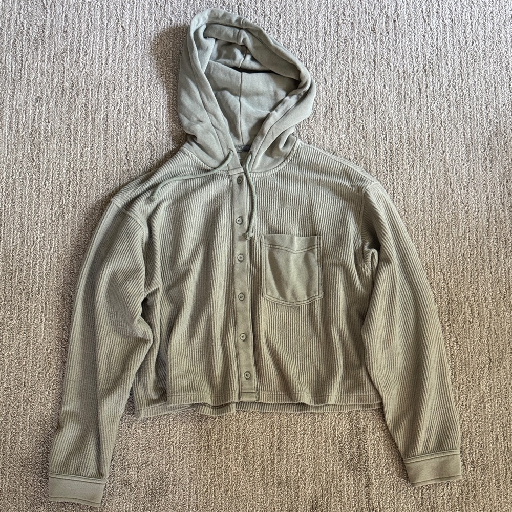 AEO Ribbed Button-Up Hoodie
